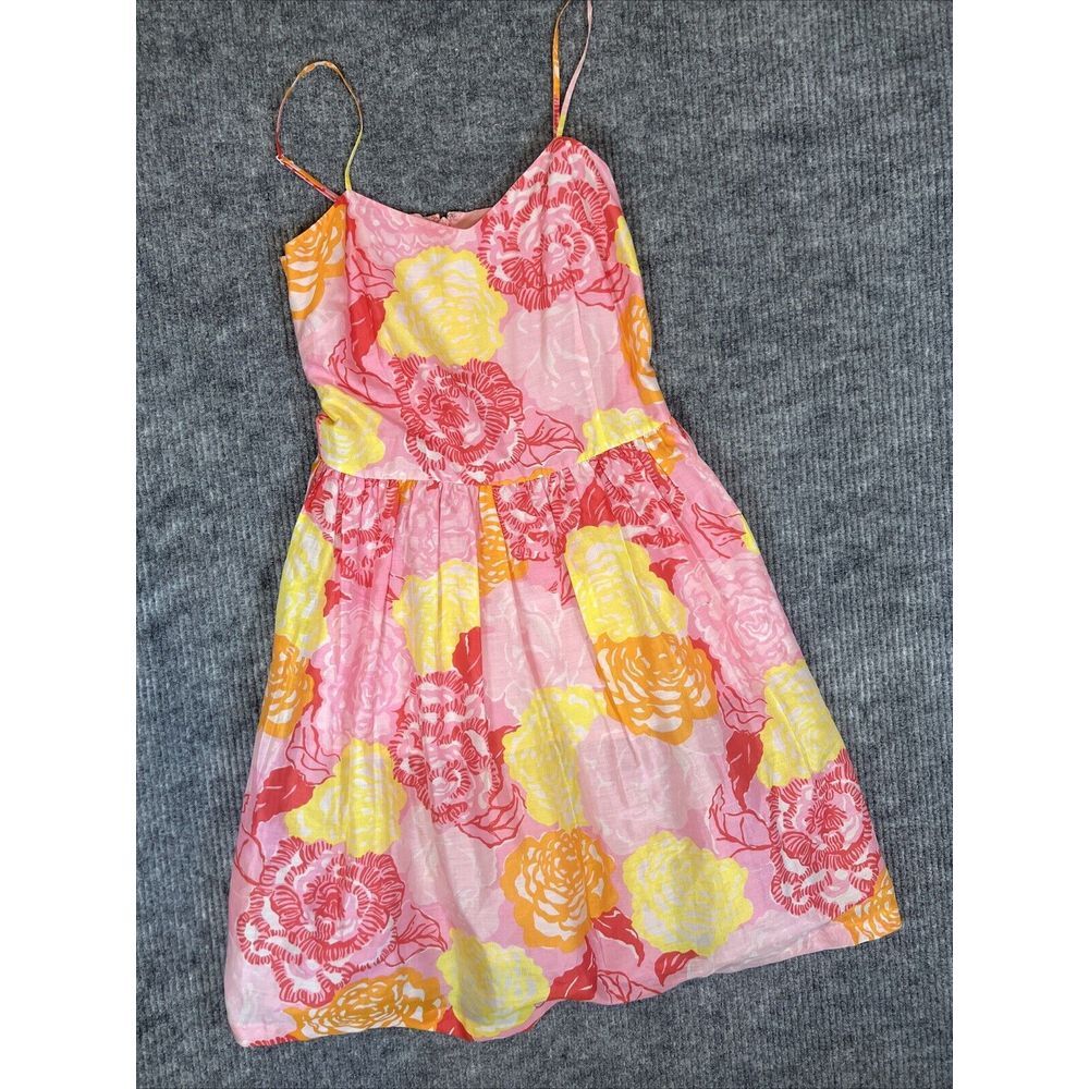 Lilly Pulitzer Dress‎ Womens Size 4 Floral Pink Yellow Orange Adjustable Straps